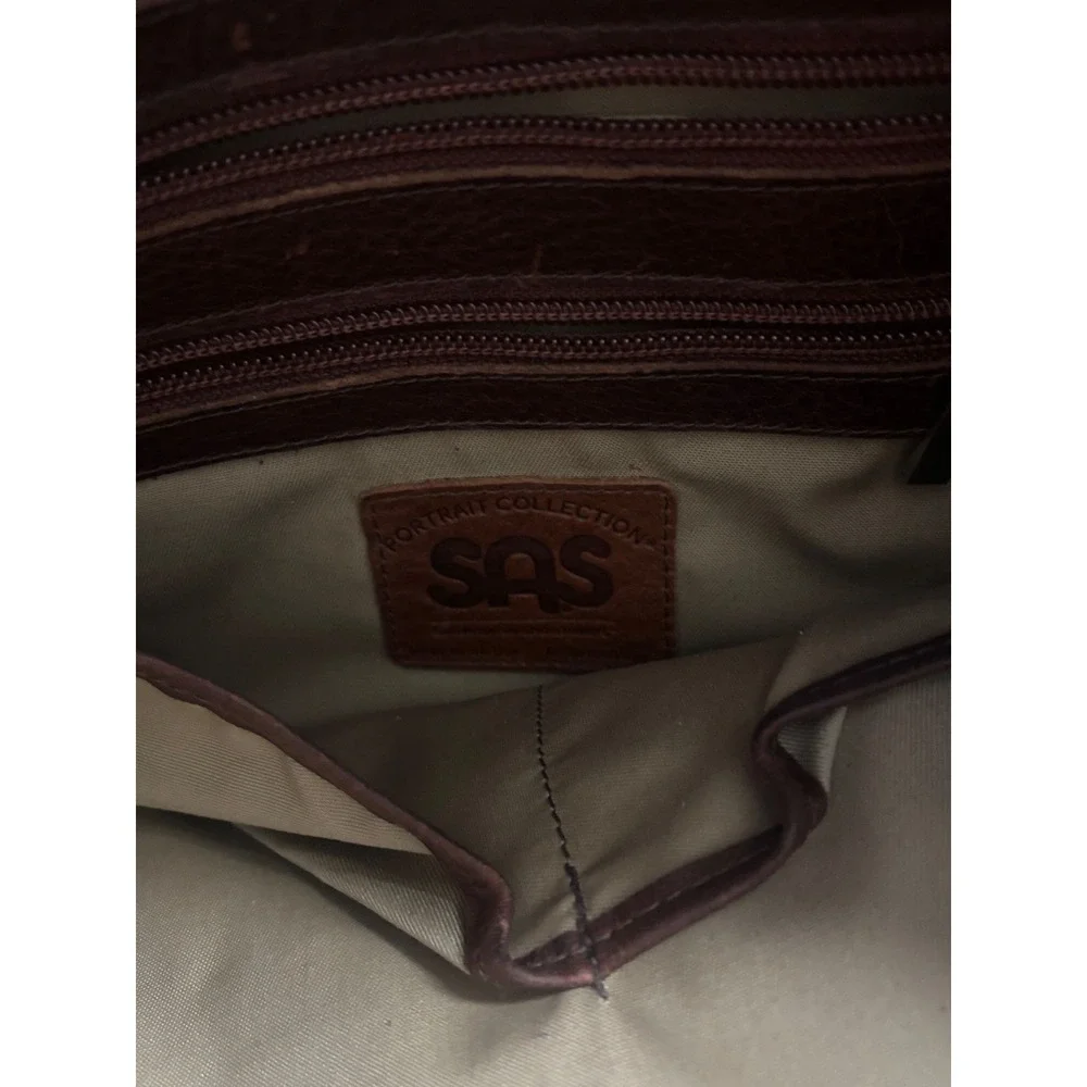 SAS‎ Portrait Collection Backpack Grey Canvas Brown Leather Flap Buckle Mens Bag